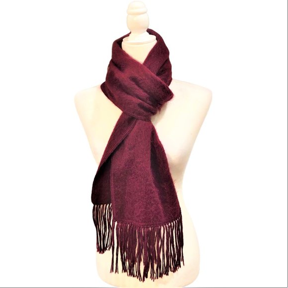 Burgundy Alpaca Wool Soft Fuzzy Scarf/ Wrap Hypoallergenic Made in Peru - Picture 3 of 6
